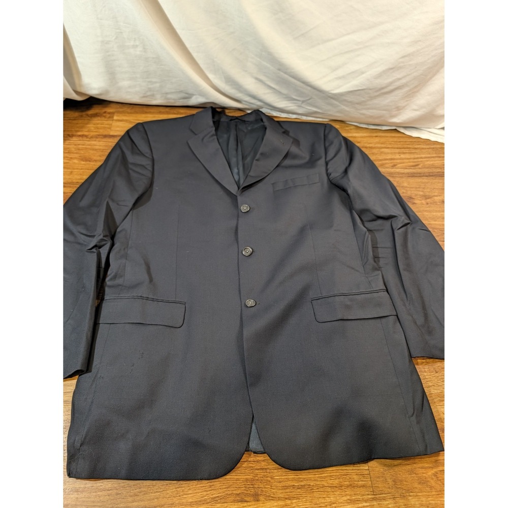Burberry Wool Blazer Mens 43L Navy Blue Gold Buttons USA Flaws